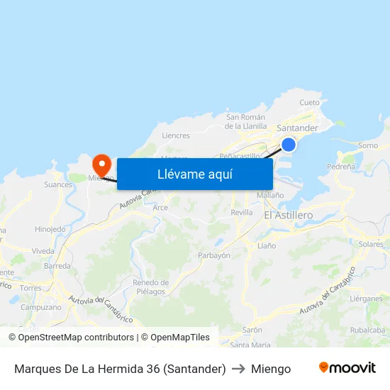 Marques De La Hermida 36 (Santander) to Miengo map