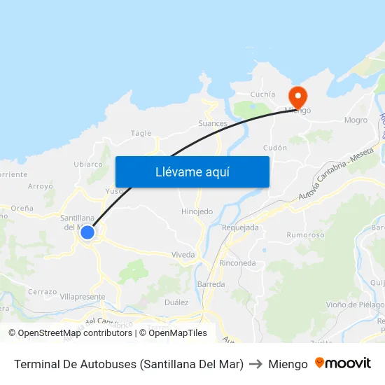 Terminal De Autobuses (Santillana Del Mar) to Miengo map