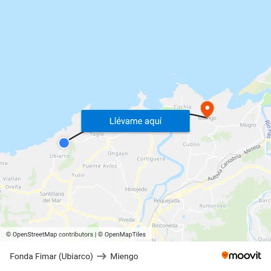 Fonda Fimar (Ubiarco) to Miengo map