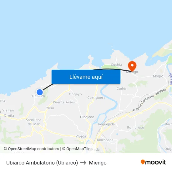 Ubiarco Ambulatorio (Ubiarco) to Miengo map