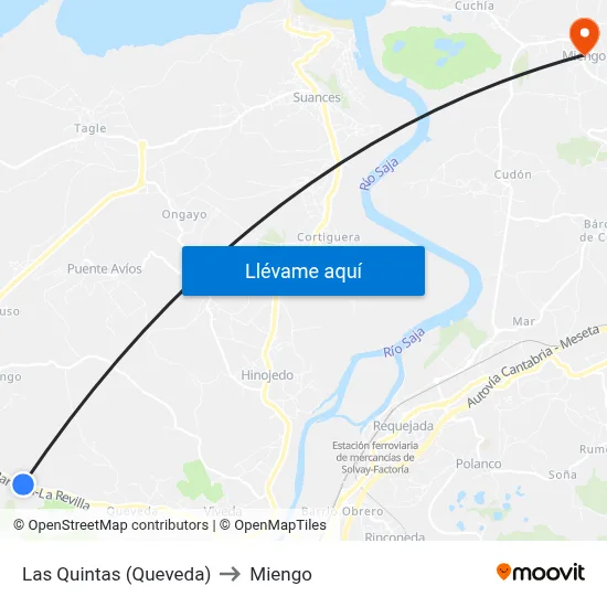 Las Quintas (Queveda) to Miengo map