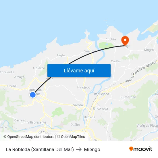 La Robleda (Santillana Del Mar) to Miengo map