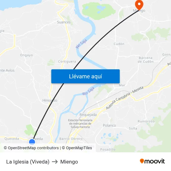La Iglesia (Viveda) to Miengo map