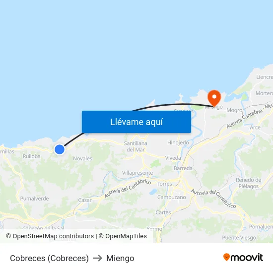 Cobreces (Cobreces) to Miengo map