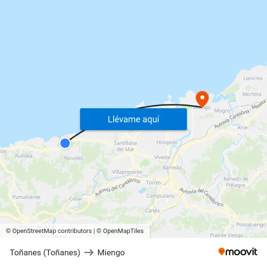 Toñanes (Toñanes) to Miengo map