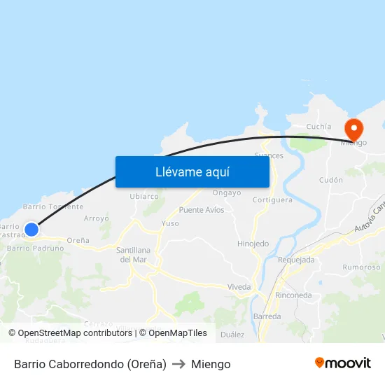 Barrio Caborredondo (Oreña) to Miengo map