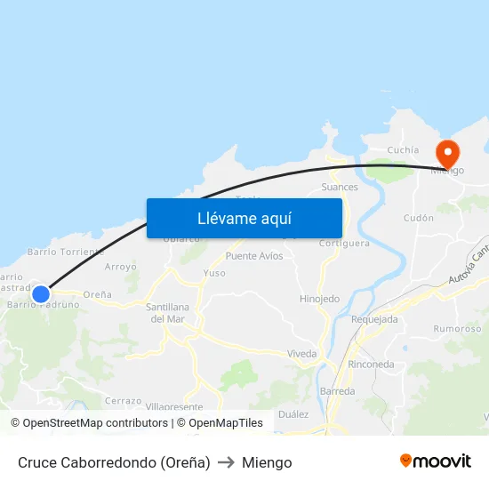 Cruce Caborredondo (Oreña) to Miengo map