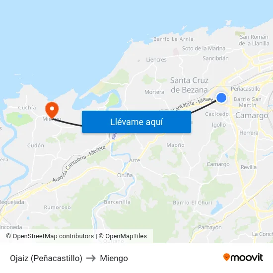 Ojaiz (Peñacastillo) to Miengo map