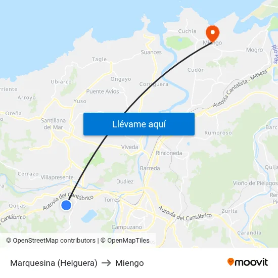 Marquesina (Helguera) to Miengo map