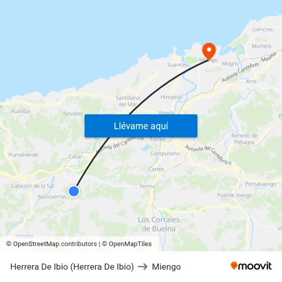 Herrera De Ibio (Herrera De Ibio) to Miengo map