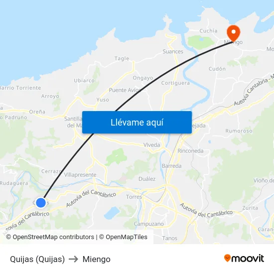 Quijas (Quijas) to Miengo map