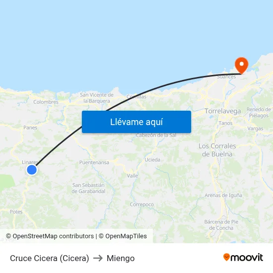 Cruce Cicera (Cicera) to Miengo map