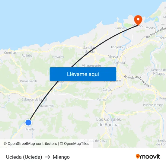 Ucieda (Ucieda) to Miengo map