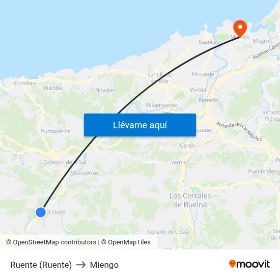 Ruente (Ruente) to Miengo map