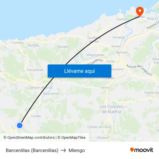Barcenillas (Barcenillas) to Miengo map