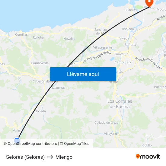Selores (Selores) to Miengo map