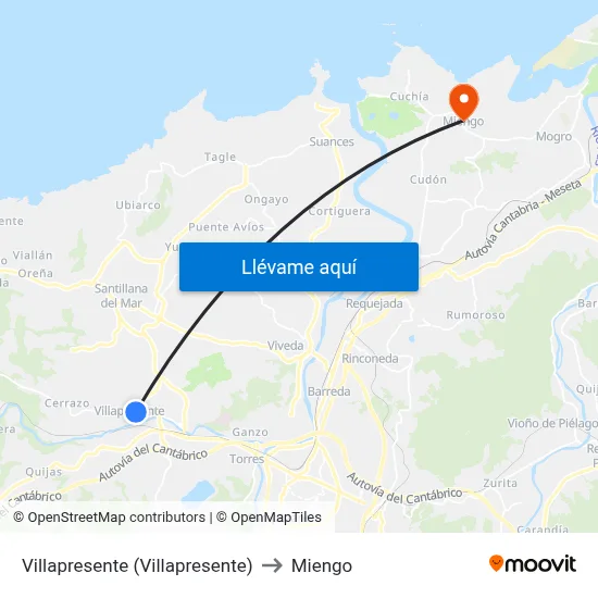 Villapresente (Villapresente) to Miengo map