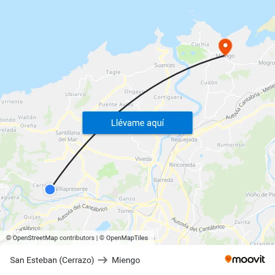 San Esteban (Cerrazo) to Miengo map