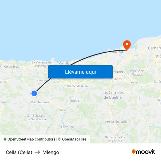 Celis (Celis) to Miengo map