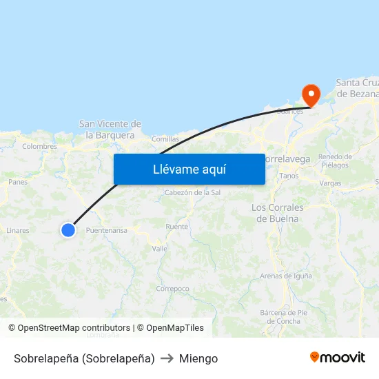 Sobrelapeña (Sobrelapeña) to Miengo map