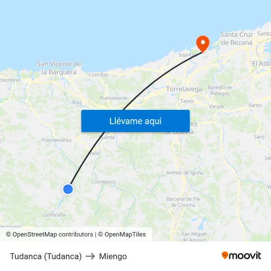 Tudanca (Tudanca) to Miengo map