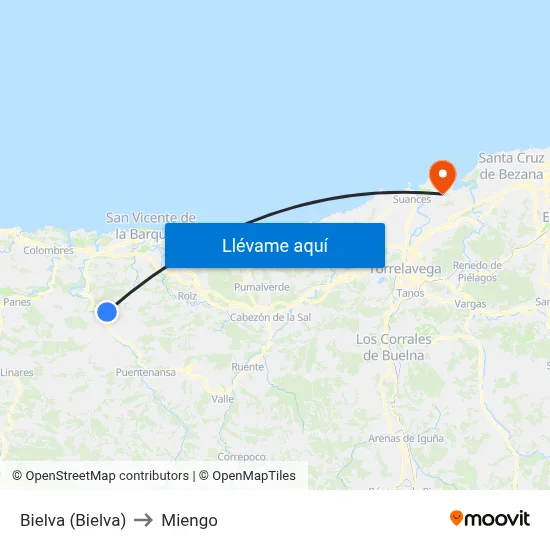 Bielva (Bielva) to Miengo map