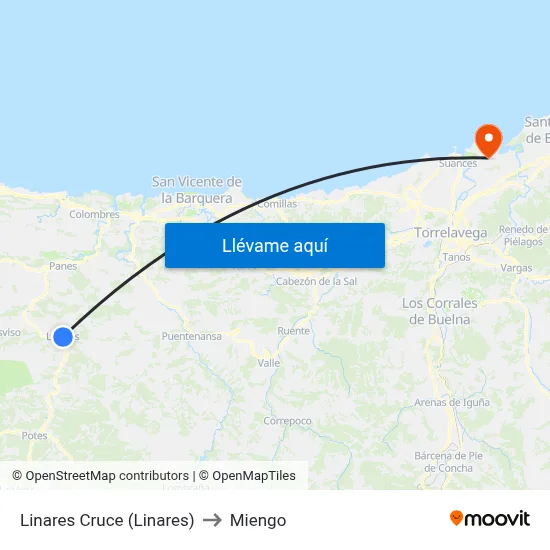 Linares Cruce (Linares) to Miengo map