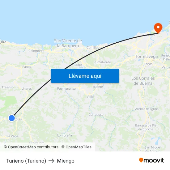 Turieno (Turieno) to Miengo map