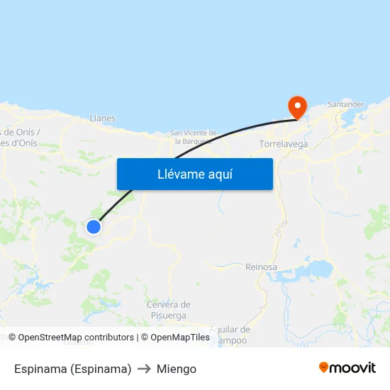 Espinama (Espinama) to Miengo map