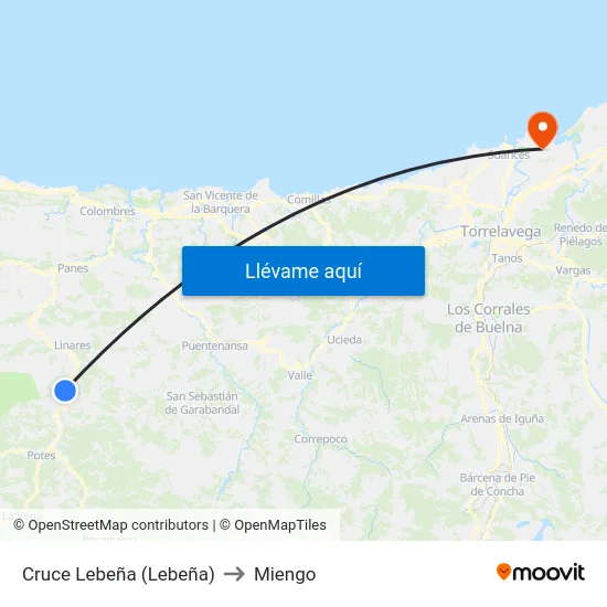 Cruce Lebeña (Lebeña) to Miengo map