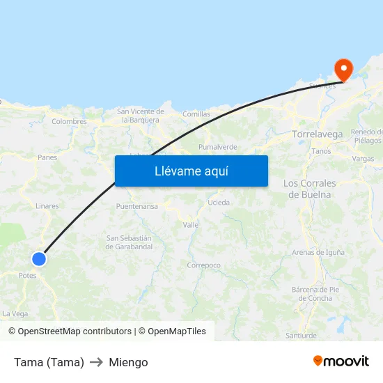 Tama (Tama) to Miengo map