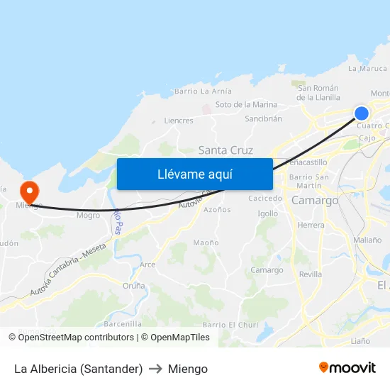La Albericia (Santander) to Miengo map
