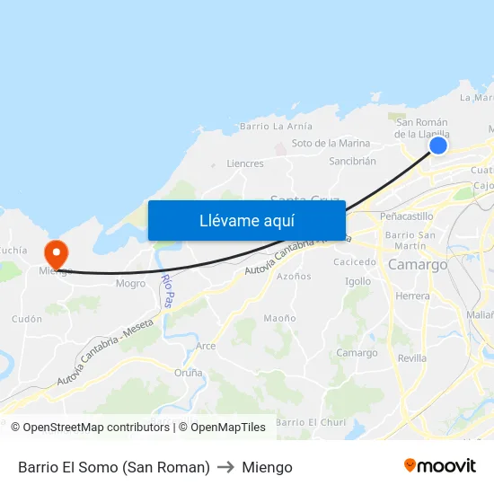 Barrio El Somo (San Roman) to Miengo map