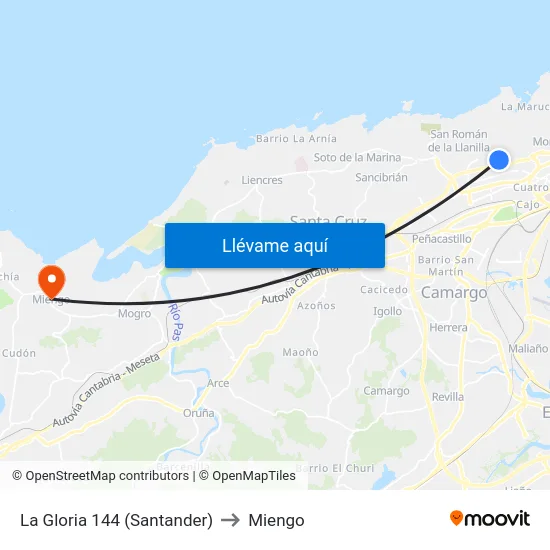 La Gloria 144 (Santander) to Miengo map