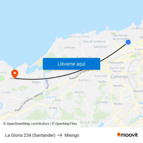 La Gloria 234 (Santander) to Miengo map
