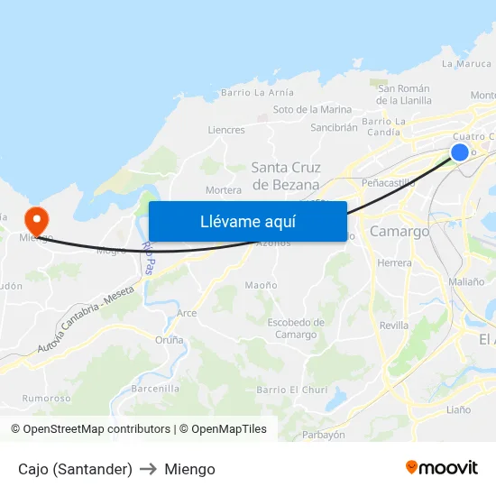Cajo (Santander) to Miengo map