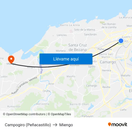 Campogiro (Peñacastillo) to Miengo map