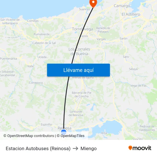 Estacion Autobuses (Reinosa) to Miengo map