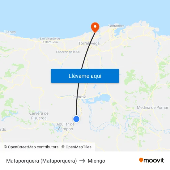 Mataporquera (Mataporquera) to Miengo map
