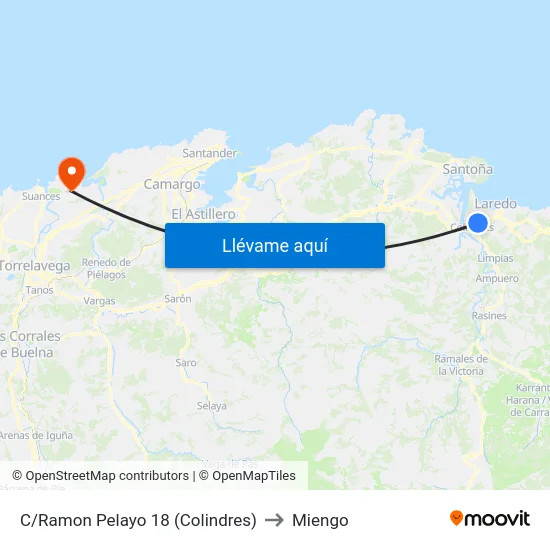 C/Ramon Pelayo 18 (Colindres) to Miengo map