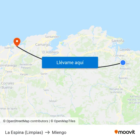 La Espina (Limpias) to Miengo map