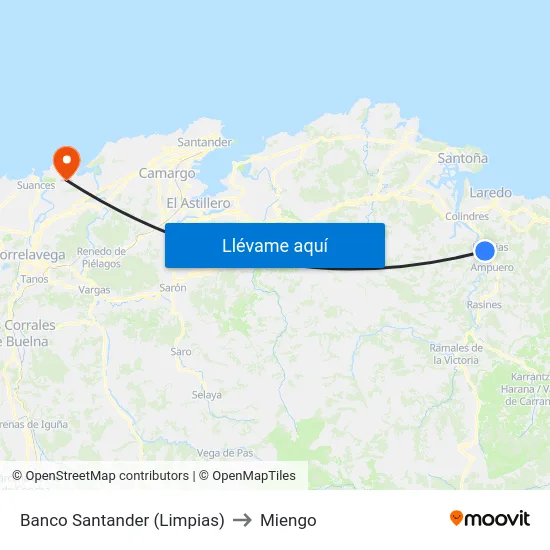 Banco Santander (Limpias) to Miengo map