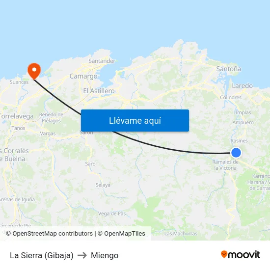 La Sierra (Gibaja) to Miengo map