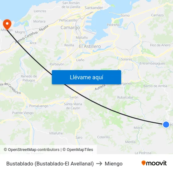 Bustablado (Bustablado-El Avellanal) to Miengo map