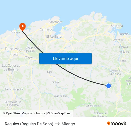 Regules (Regules De Soba) to Miengo map