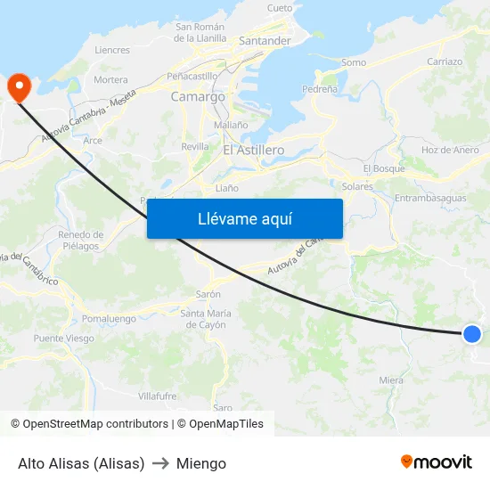 Alto Alisas (Alisas) to Miengo map