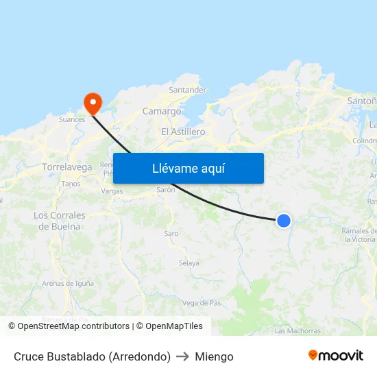 Cruce Bustablado (Arredondo) to Miengo map