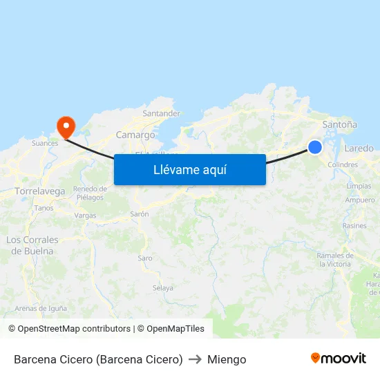 Barcena Cicero (Barcena Cicero) to Miengo map