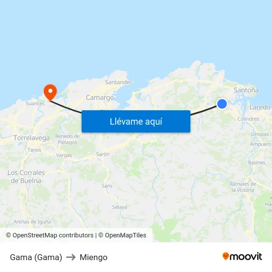 Gama (Gama) to Miengo map