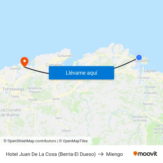Hotel Juan De La Cosa (Berria-El Dueso) to Miengo map